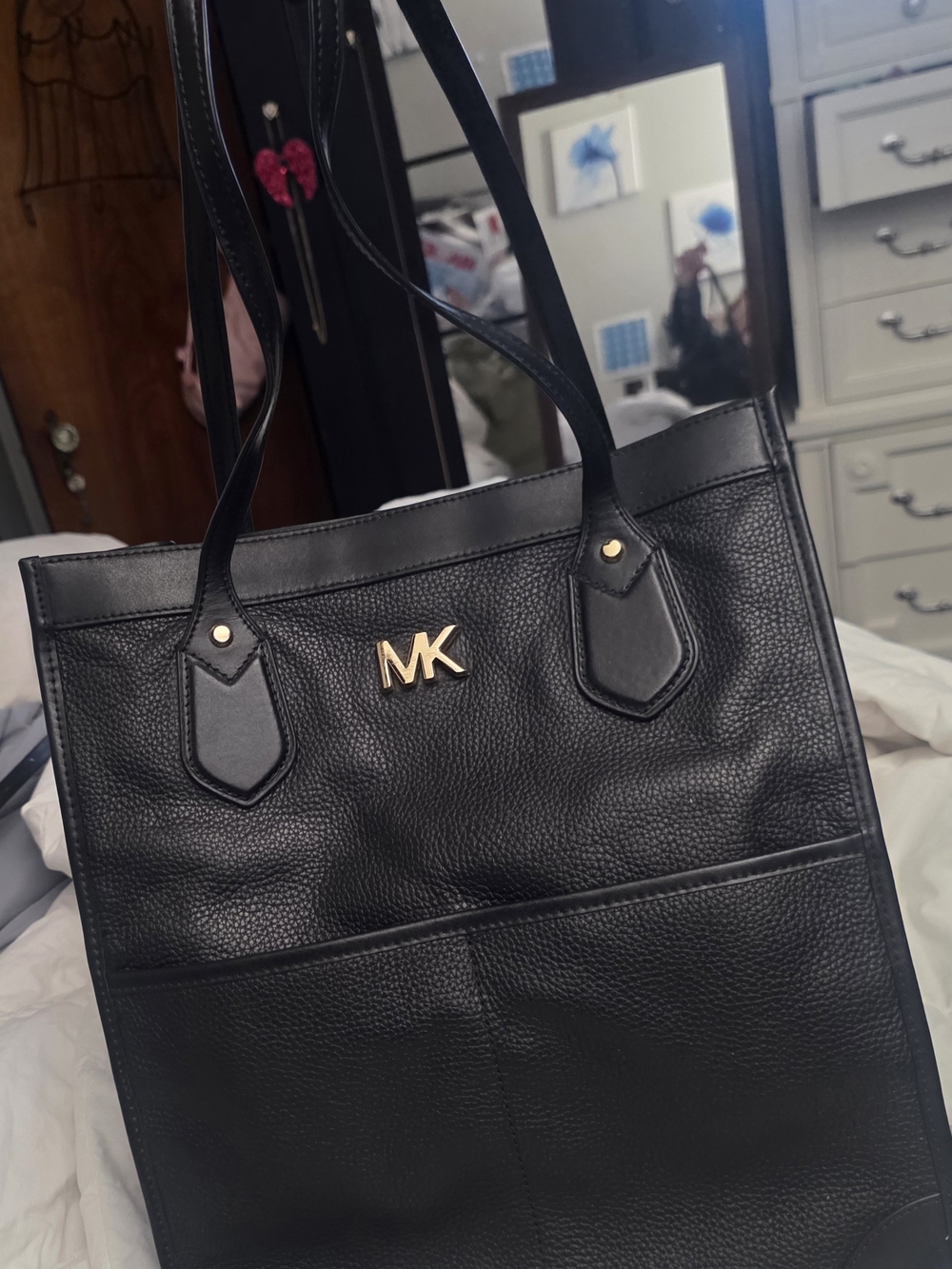 Michael Kors Black Pebbled Leather Tote Bag Laptop Work Bag NWT $280 Retail